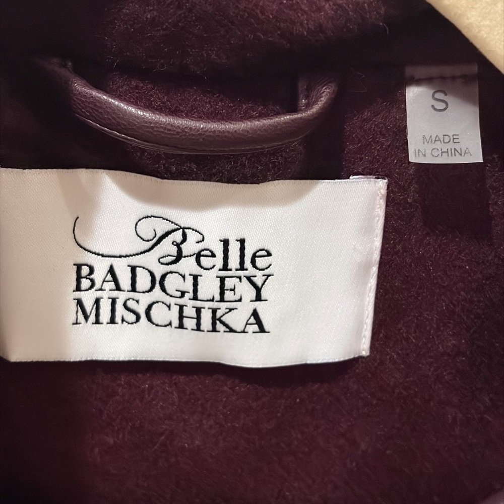 Badgley Mischka Burgundy Coat with Leather Accents NWT - Picture 7 of 13
